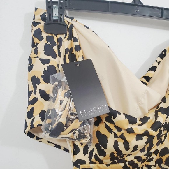 Eloquii Side Tie Leopard Animal Print Bandeau One Piece Swimsuit Plus Size 20 - Picture 7 of 10